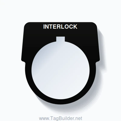 30mm Ring Tag – INTERLOCK, Single-Line Harmony 9001K, Allen-Bradley Compatible, White on Black