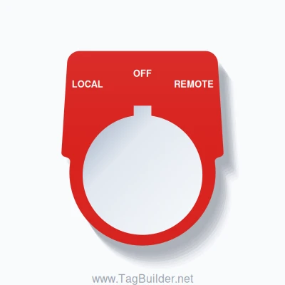 30mm Ring Tag – LOCAL OFF REMOTE, Three-Line Harmony 9001K, Allen-Bradley Compatible, White on Red