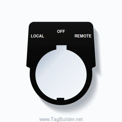 30mm Ring Tag – LOCAL OFF REMOTE, Three-Line Harmony 9001K, Schneider Electric Compatible, White on Black