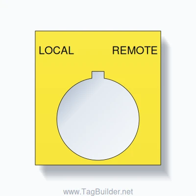 30mm Ring Tag – LOCAL REMOTE, Two-Line 800T Square, Allen-Bradley Compatible, Black on Yellow