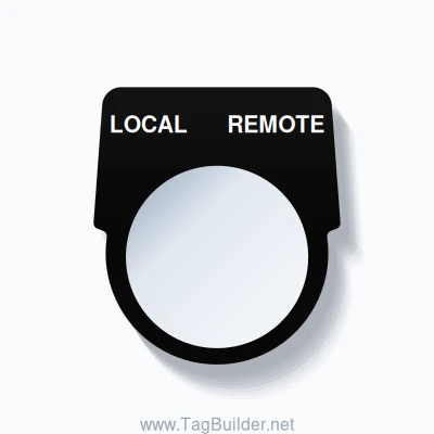 30mm Ring Tag – LOCAL REMOTE, Two-Line Harmony 9001K, White on Black