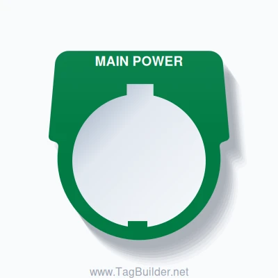 30mm Ring Tag – MAIN POWER, Single-Line Harmony 9001K, Schneider Electric Compatible, White on Green