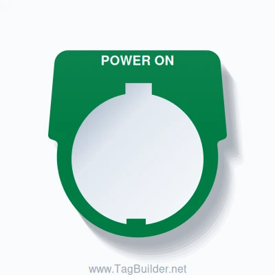 30mm Ring Tag – POWER ON, Single-Line Harmony 9001K, Schneider Electric Compatible, White on Green