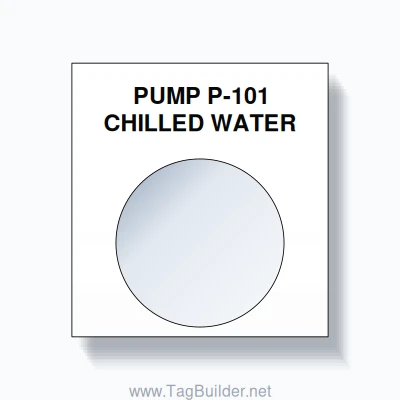 30mm Ring Tag – PUMP P-101 CHILLED WATER, Two-Line 800T Square, Black on White
