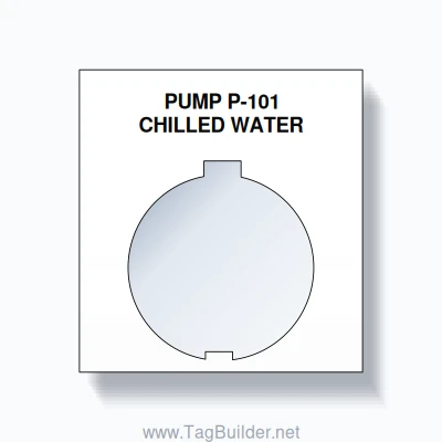 30mm Ring Tag – PUMP P-101 CHILLED WATER, Two-Line 800T Square, Schneider Electric Compatible, Black on White