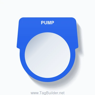 30mm Ring Tag – PUMP, Single-Line Harmony 9001K, White on Blue