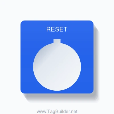 30mm Ring Tag – RESET, Single-Line 800T Rounded, Allen-Bradley Compatible, White on Blue