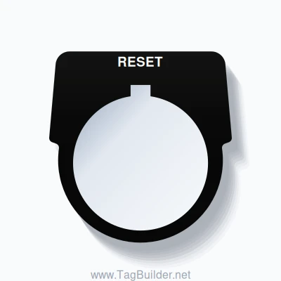30mm Ring Tag – RESET, Single-Line Harmony 9001K, Allen-Bradley Compatible, White on Black