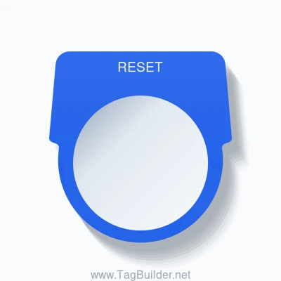 30mm Ring Tag – RESET, White on Blue
