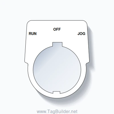 30mm Ring Tag – RUN OFF JOG, Three-Line Harmony 9001K, Schneider Electric Compatible, Black on White