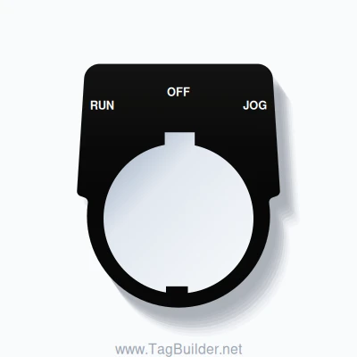 30mm Ring Tag – RUN OFF JOG, Three-Line Harmony 9001K, Schneider Electric Compatible, White on Black