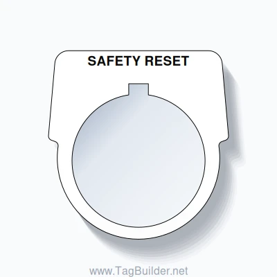 30mm Ring Tag – SAFETY RESET, Single-Line Harmony 9001K, Allen-Bradley Compatible, Black on White