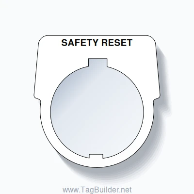 30mm Ring Tag – SAFETY RESET, Single-Line Harmony 9001K, Schneider Electric Compatible, Black on White