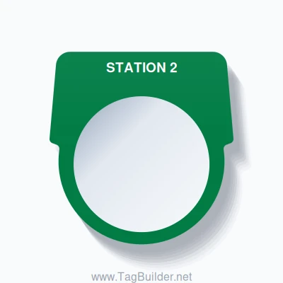 30mm Ring Tag – STATION 2, Single-Line Harmony 9001K, White on Green
