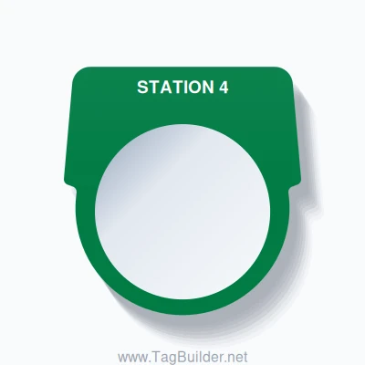 30mm Ring Tag – STATION 4, Single-Line Harmony 9001K, White on Green