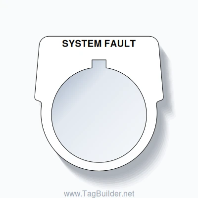 30mm Ring Tag – SYSTEM FAULT, Single-Line Harmony 9001K, Allen-Bradley Compatible, Black on White