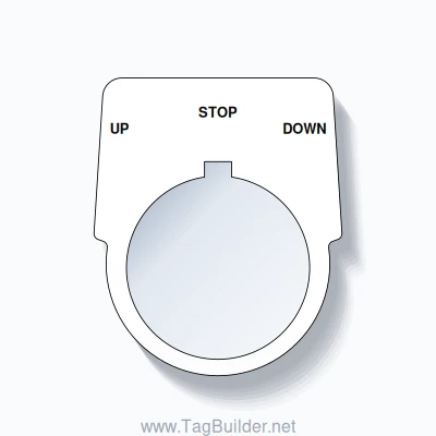 30mm Ring Tag – UP STOP DOWN, Three-Line Harmony 9001K, Allen-Bradley Compatible, Black on White