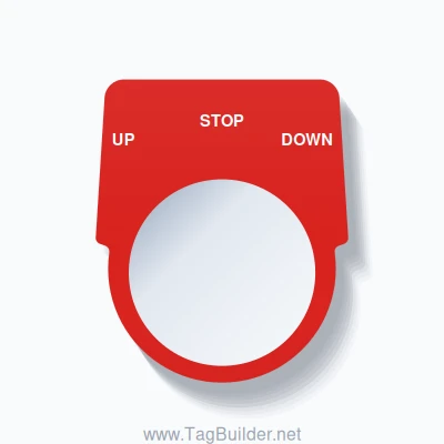 30mm Ring Tag – UP STOP DOWN, Three-Line Harmony 9001K, White on Red