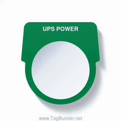 30mm Ring Tag – UPS POWER, Single-Line Harmony 9001K, White on Green