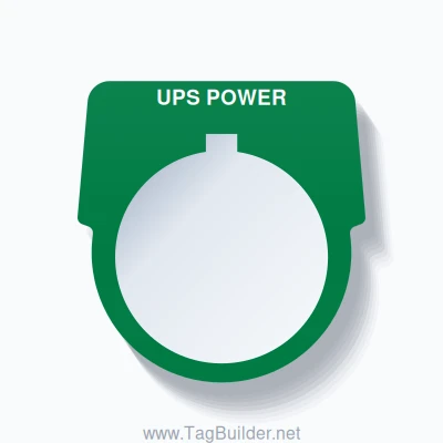 30mm Ring Tag – UPS POWER, Single-Line Harmony 9001K, Allen-Bradley Compatible, White on Green