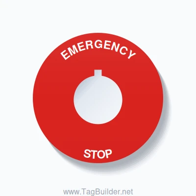 EMERGENCY STOP Arc Circle 60mm - 22mm Rockwell Red