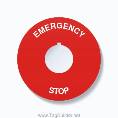 EMERGENCY STOP Arc Circle 90mm - 30mm Rockwell Red