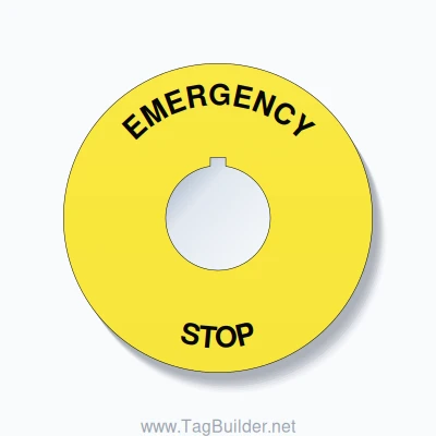 EMERGENCY STOP Arc Circle 90mm - 30mm Rockwell Yellow
