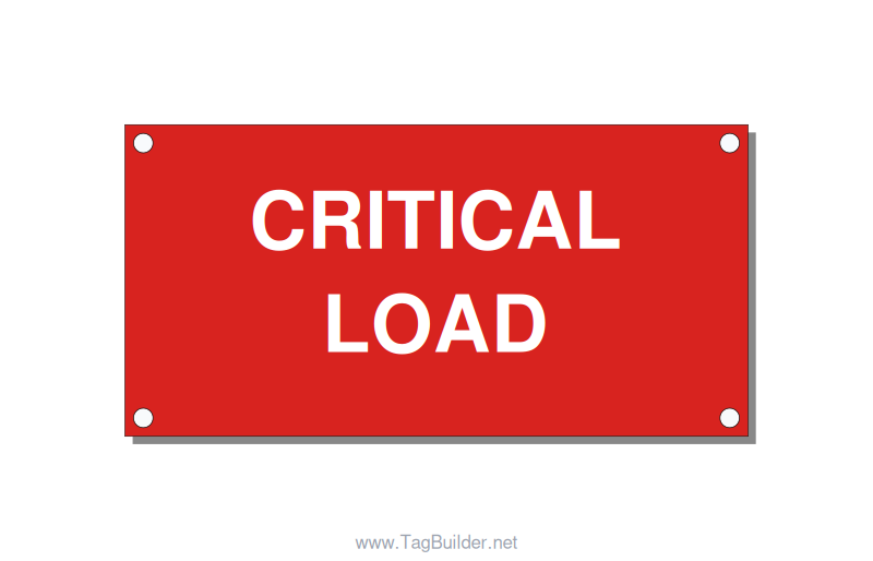 4.0x2.0" Critical Equipment Label - CRITICAL LOAD, White/Red, Holes