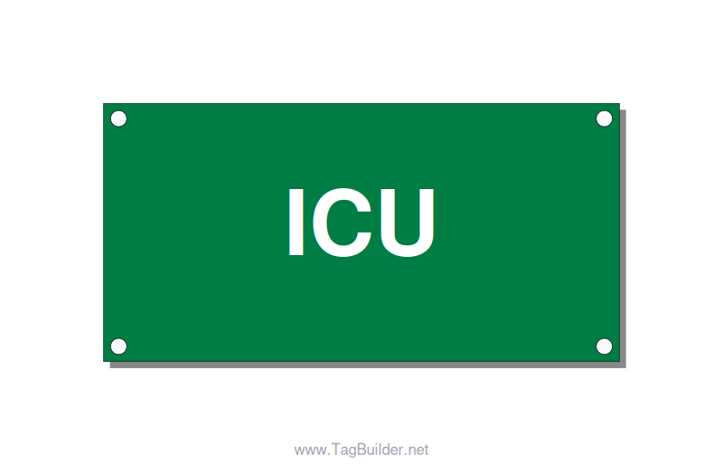 4.0x2.0" Safety Label - ICU, White/Green, Holes