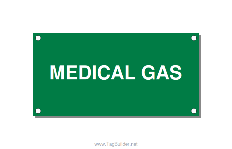 4.0x2.0" Safety Label - MEDICAL GAS, White/Green, Holes