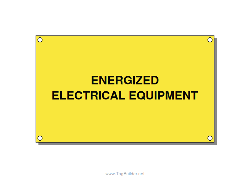 5.0x3.0" Electrical Safety Label - ENERGIZED ELECTRICAL EQUI, Black/Yellow, Hole