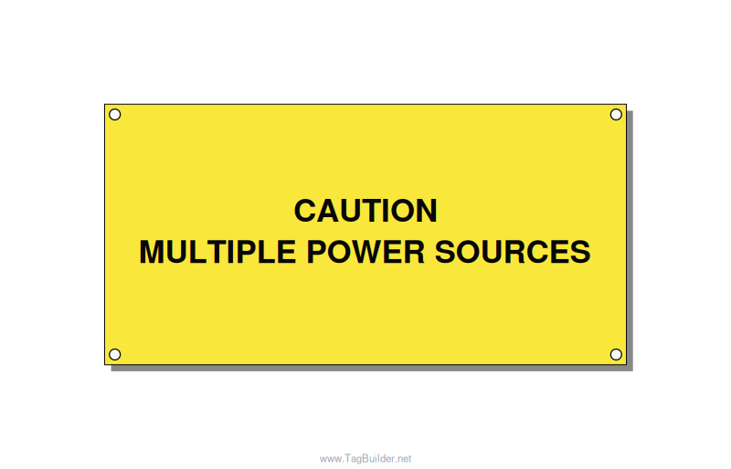 6.0x3.0" Caution Safety Label - CAUTION MULTIPLE POWER SO, Black/Yellow, Holes