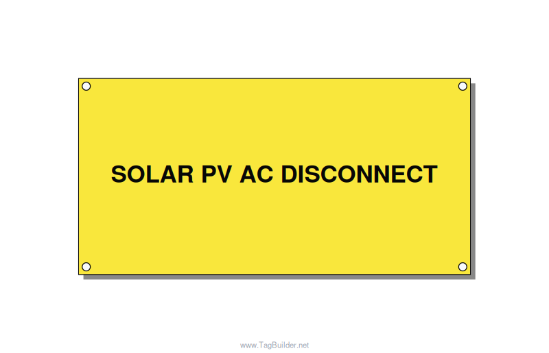 6.0x3.0" Disconnect Switch Label - SOLAR PV AC DISCONNECT, Black/Yellow, Holes