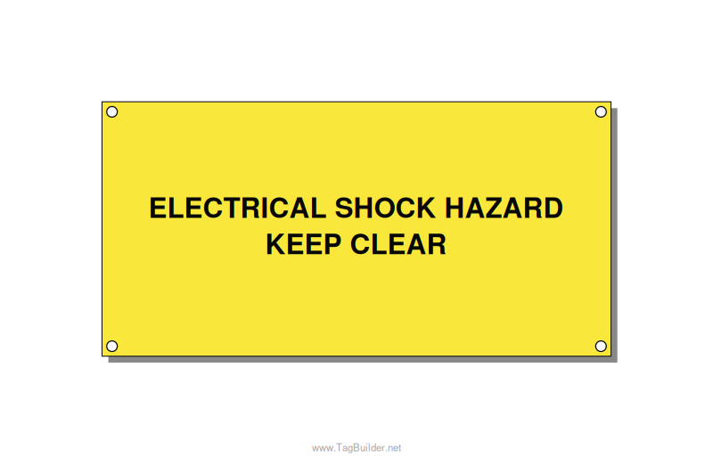 6.0x3.0" Electrical Safety Label - ELECTRICAL SHOCK HAZARD K, Black/Yellow, Hole