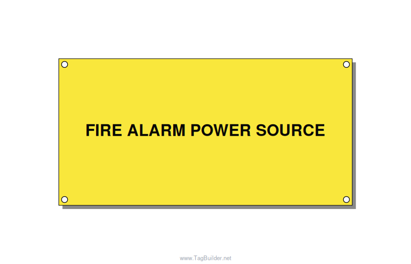 6.0x3.0" Fire Safety Label - FIRE ALARM POWER SOURCE, Black/Yellow, Holes