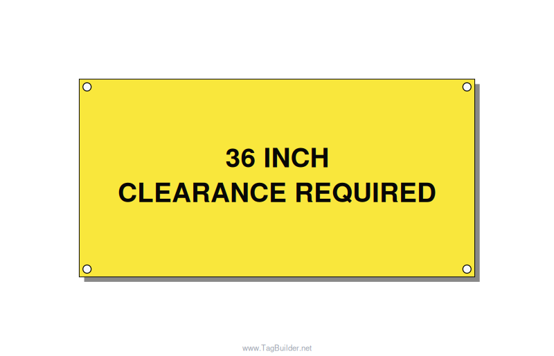 6.0x3.0" Safety Label - 36 INCH CLEARANCE REQUIRE, Black/Yellow, Holes