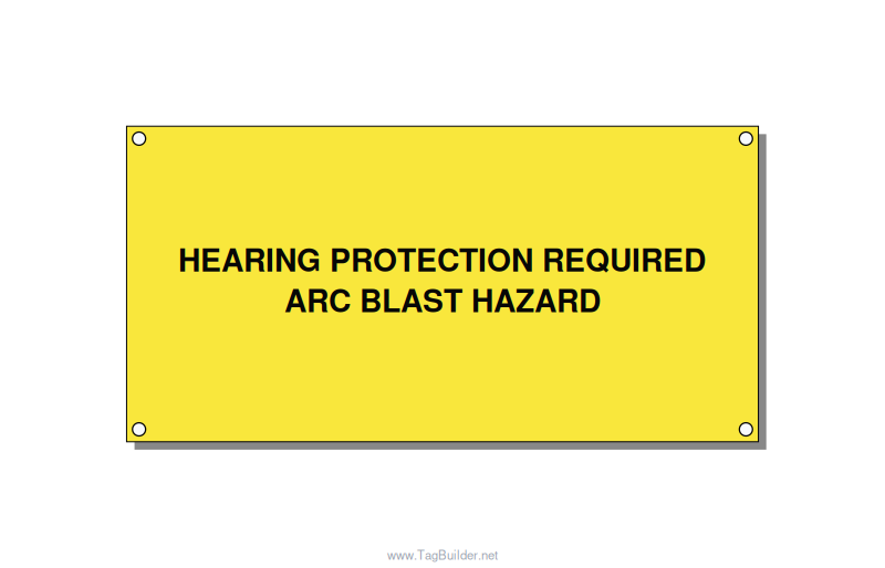 6.0x3.0" Safety Label - HEARING PROTECTION REQUIR, Black/Yellow, Holes